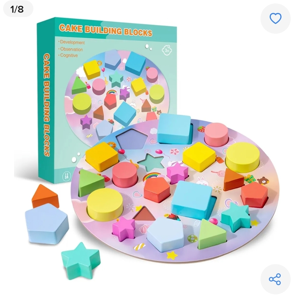 BNIB Cake Building Blocks Shape And Color Sorting Montessori Toy